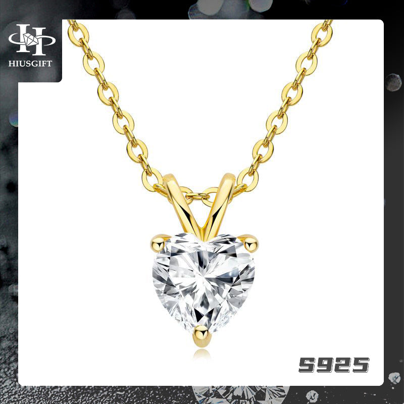 #374 1Carat Moissanite Heart Shape Necklace S925 Silver PT950 Plated Thicker Gold