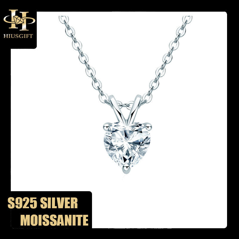 #374 1Carat Moissanite Heart Shape Necklace S925 Silver PT950 Plated Thicker Gold