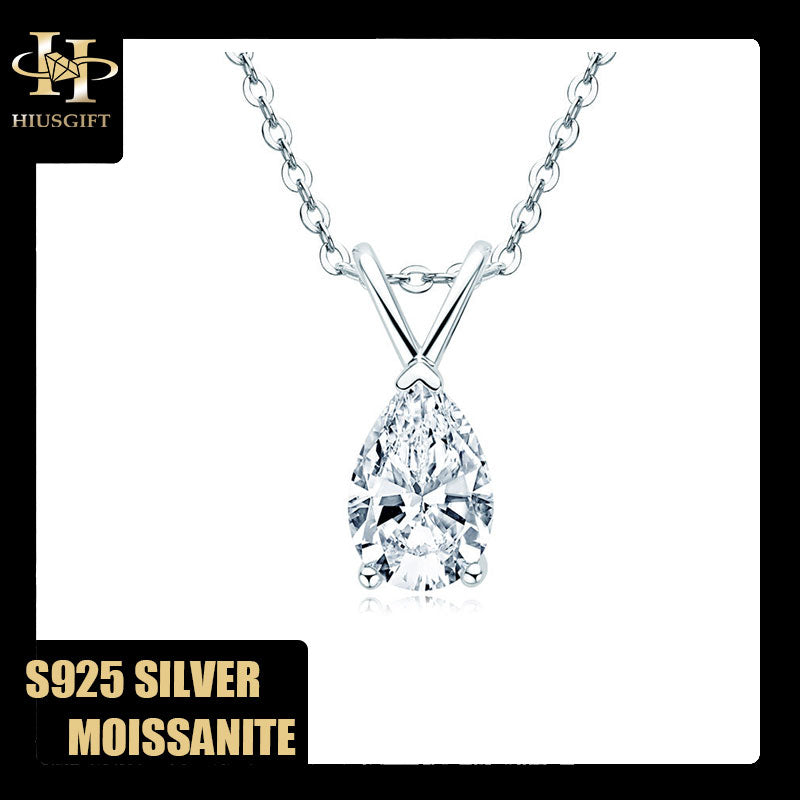 #375 1.5Carat Moissanite Pear Shape Necklace S925 Silver PT950 Plated Thicker Gold