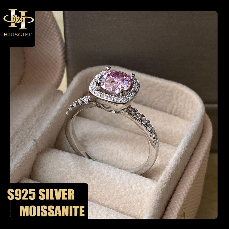 #C04 1Carat Sakura Pink Moissanite Ring Halo Desgin S925 Sterling Silver