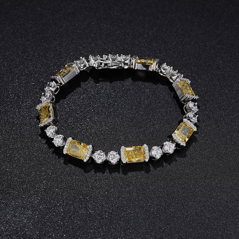 #352 Luxury Yellow Artificial Gem S925 Sterling Silver Bracelet