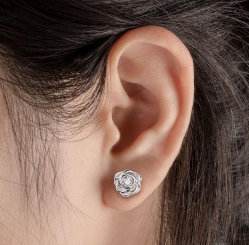 #555 3mm Moissanite Stud Earring Rose Flower 925 Sterling Silver