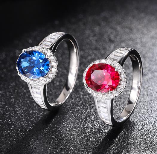 #530 7*9mm Artificial Gemstone Ring 925 Sterling Silver
