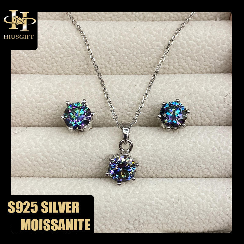 #C05 Rainbow Green Moissanite Jewelry Set S925 Sterling Silver