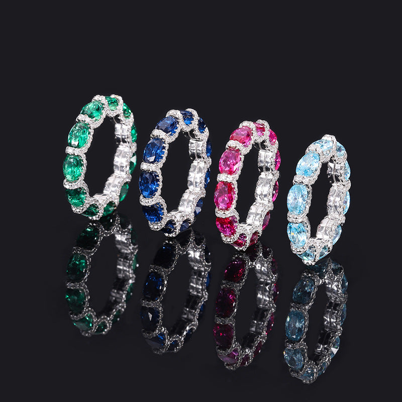 #392 S925 Stering Silver Artificial Gem Stone Band Rings