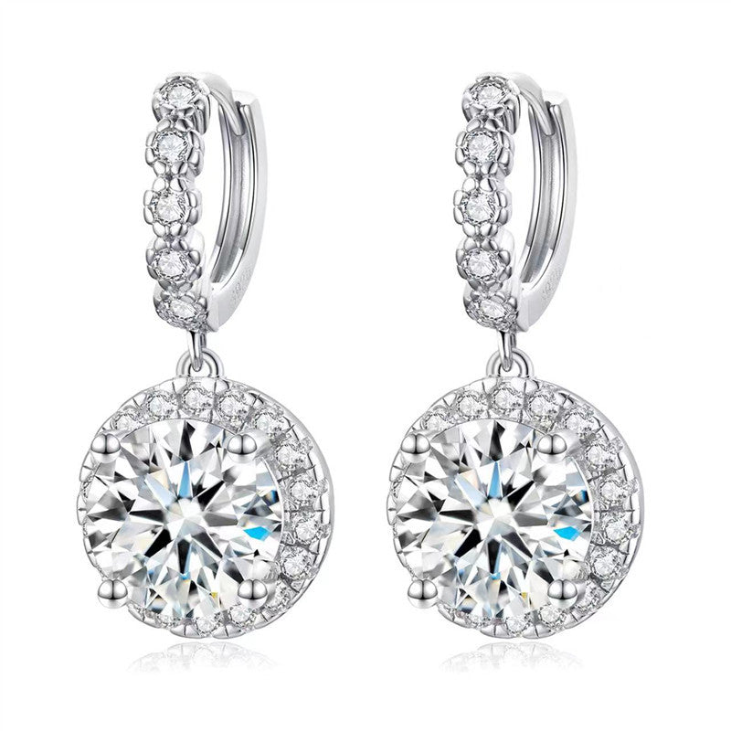 #545  Round Halo Moissanite Dangle Earring S925 Sterling Silver