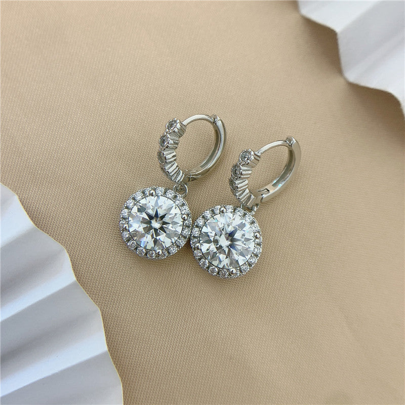 #545  Round Halo Moissanite Dangle Earring S925 Sterling Silver