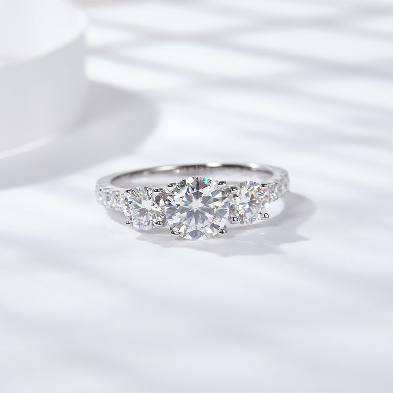 #508 Luxury All Moissanite threestone design Ring S925 Sterling Silver