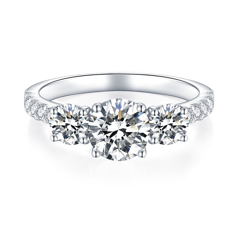 #508 Luxury All Moissanite threestone design Ring S925 Sterling Silver