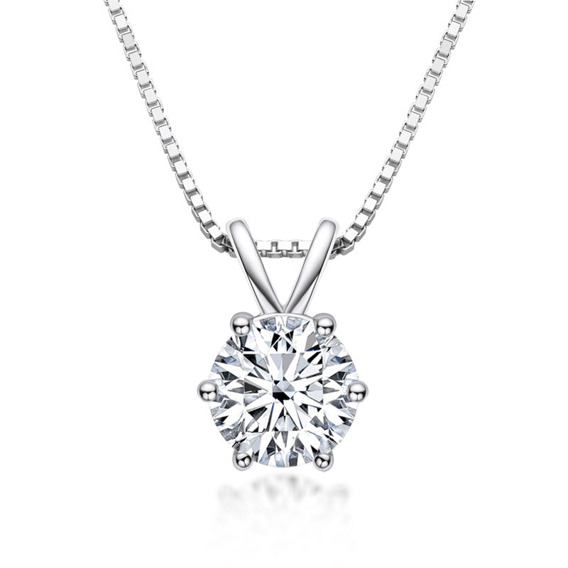 #367 1Carat Classic 6 prongs Moissanite Necklace S925 Stering Silver