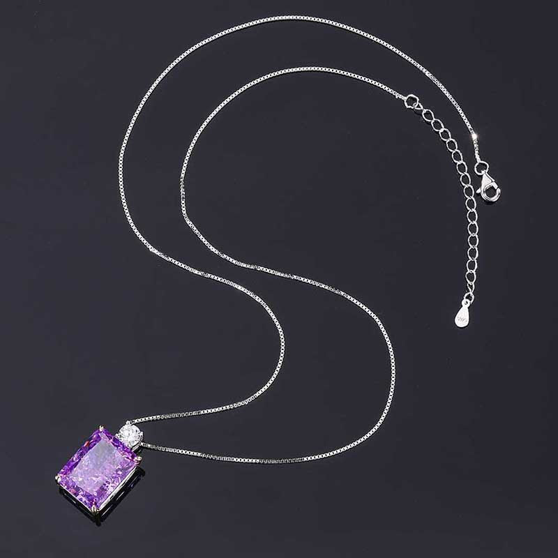 # 354 Purple Artificial Gem Radiant Cut S925 Sterling Silver Ring Earing Necklace Set