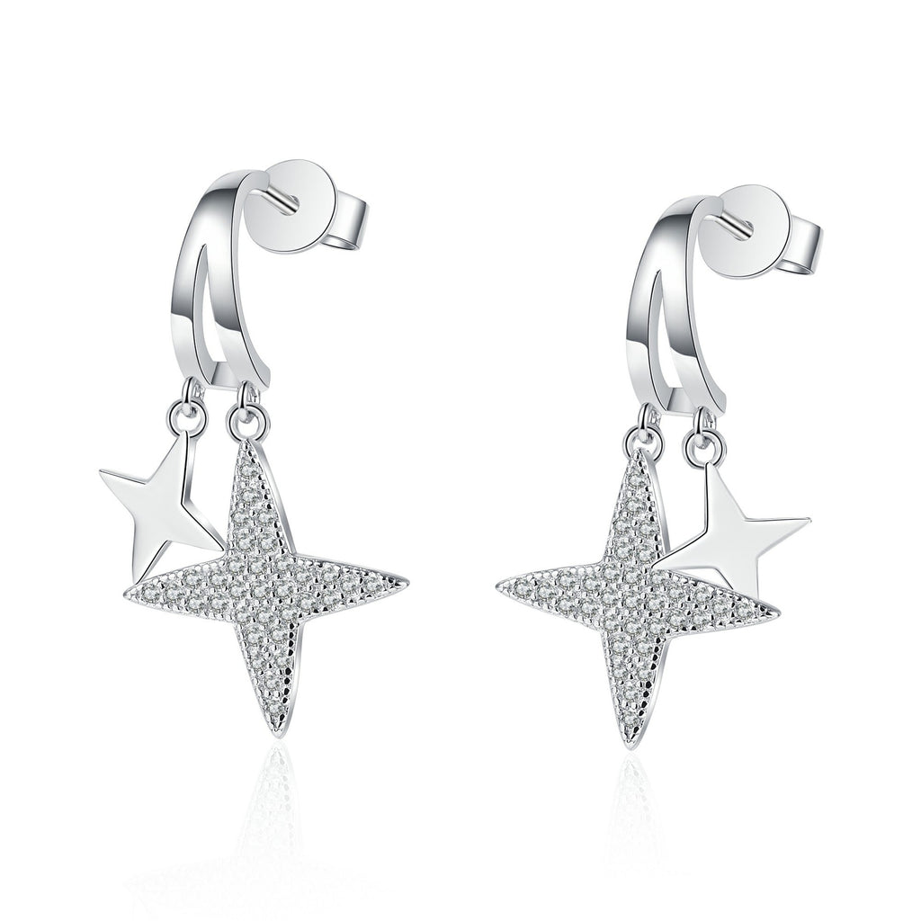 #140 Star Design Moissanite Dangle Earing S925 Sterling Silver