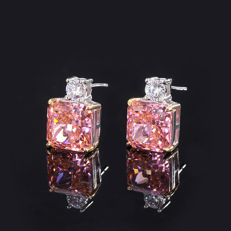 # 216  Pink Artificial Gem Necklace Ring Earing Set S925 Sterling Silver