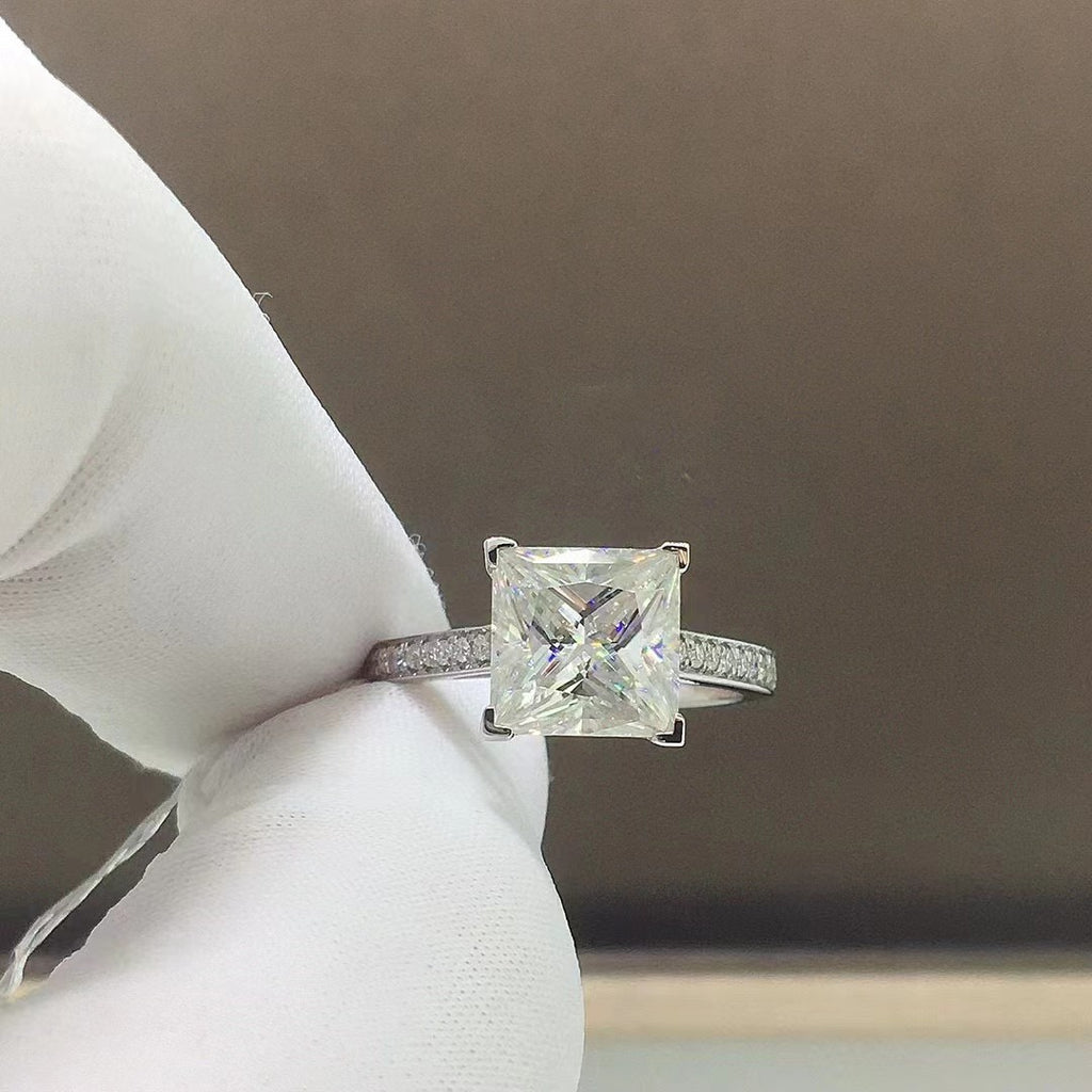 #314 1-2Carat Princess Cut Moissanite Ring S925 Sterling Silver Placeted 18k Gold